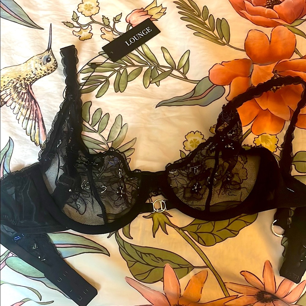 Lounge Black and Blue Floral Lace Balconette Bra